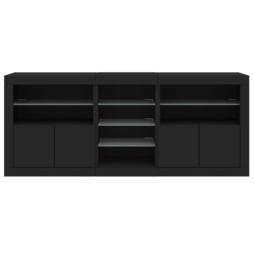 Sideboard mit LED-Leuchten Schwarz 162x37x67 cm